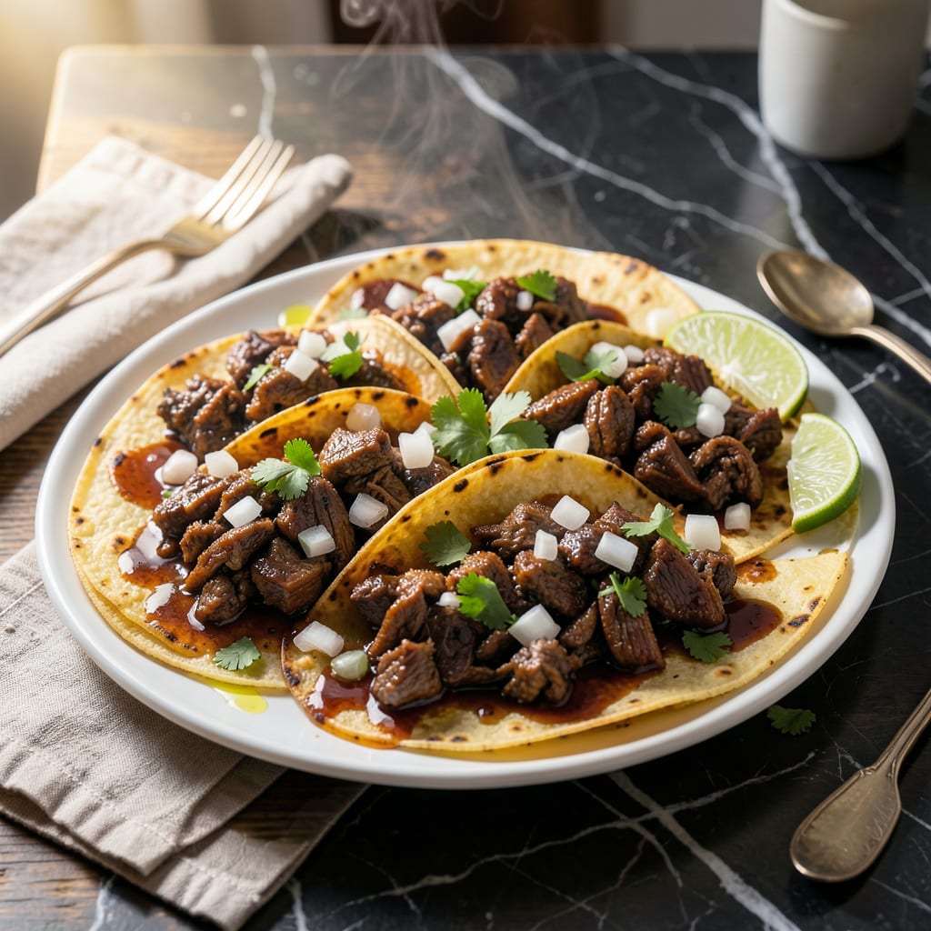 bbq beef tacos recipe illustration with key details
