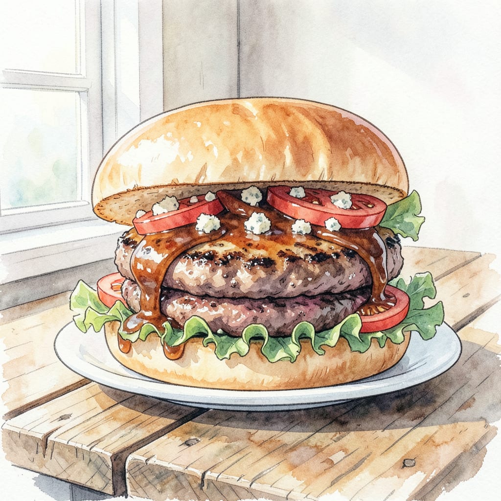 bbq blue cheese burger recipe example with annotations