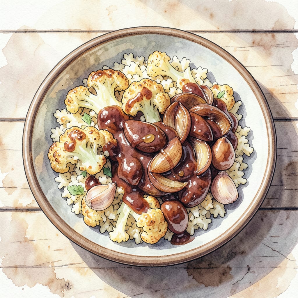 BBQ Cauliflower Rice Bowl Recipe: Low Carb Flavor Explosion illustration with key details