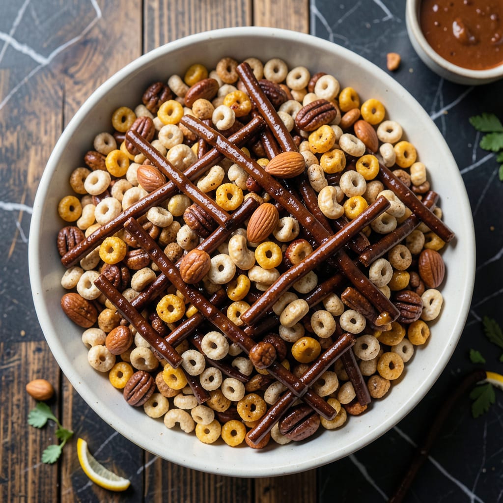 Complete bbq chex mix recipe overview image