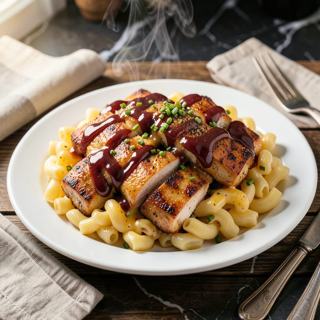 Complete bbq chicken mac and cheese recipe overview image