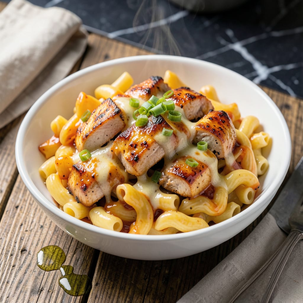BBQ Chicken Mac and Cheese Recipe: Smoky Cheese Meets Tender Bites illustration with key details