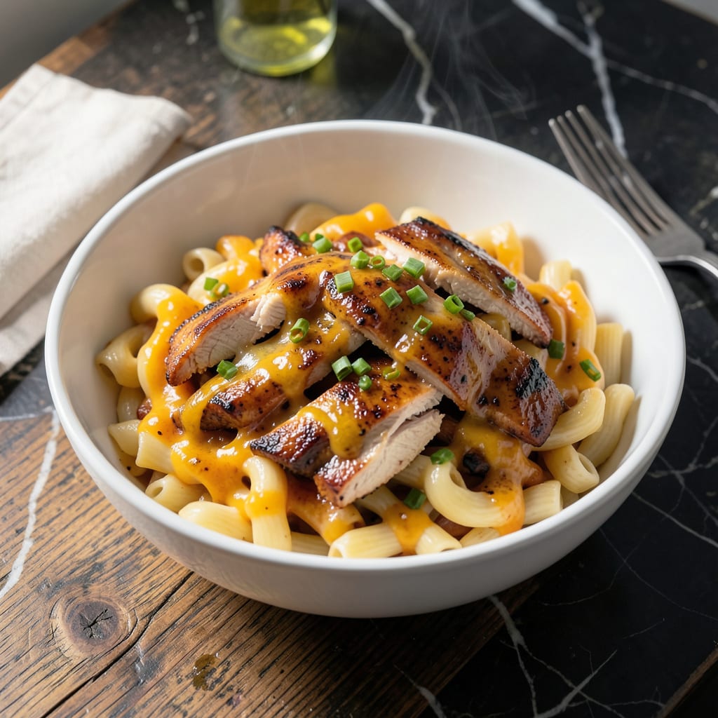 Complete bbq chicken mac n cheese recipe overview image