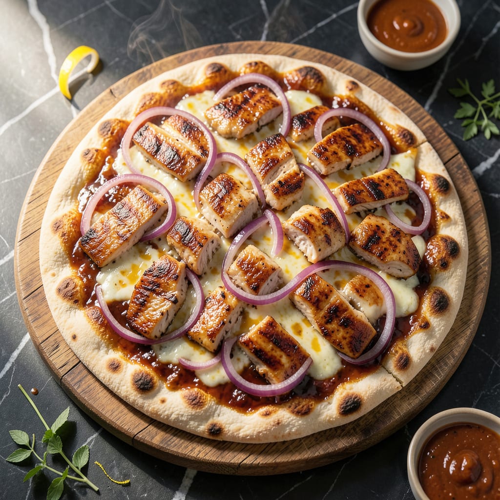 bbq chicken naan pizza recipe example with annotations
