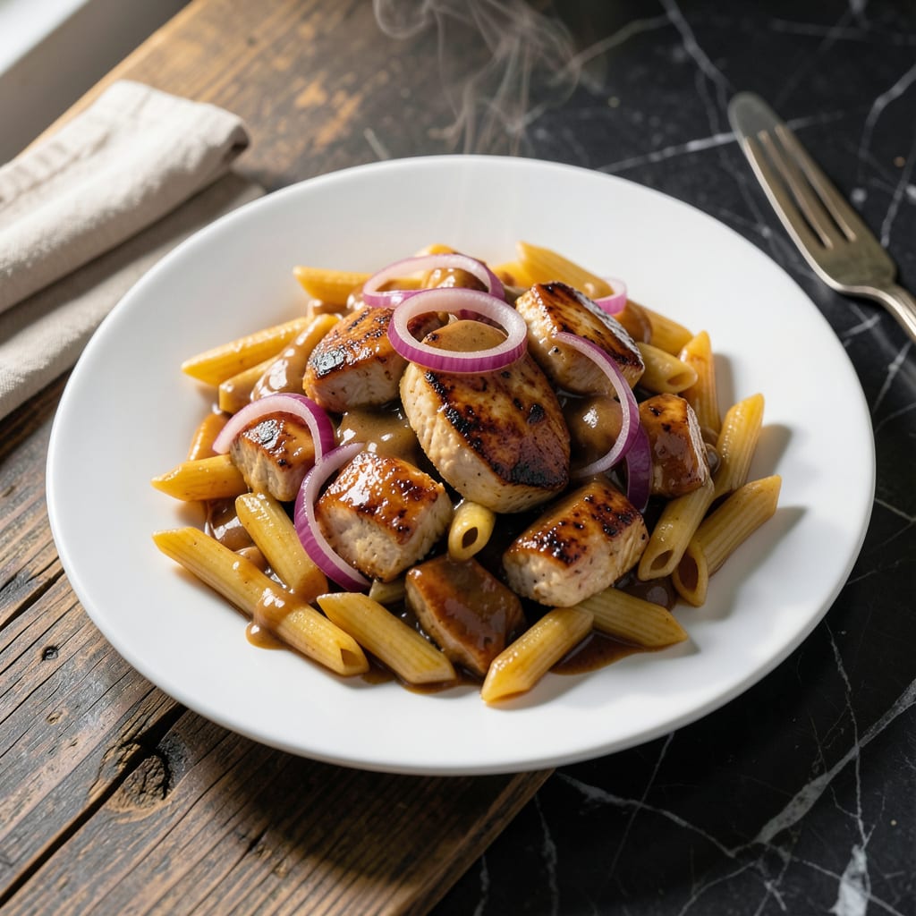 BBQ Chicken Pasta Recipe: Smoky Cream Sauce With Charred Chicken illustration with key details