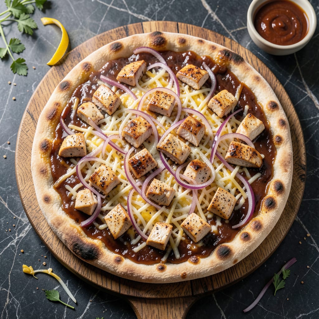 bbq chicken pita pizza recipe illustration with key details