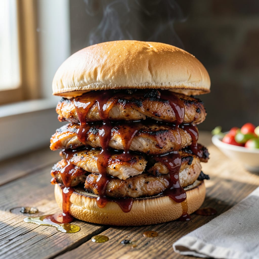 BBQ Chicken Sandwich Recipe: Smoky Grill Kissed Tenderness on a Bun example with annotations