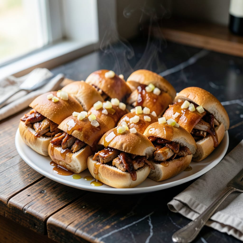 bbq chicken sliders recipe hawaiian rolls illustration with key details