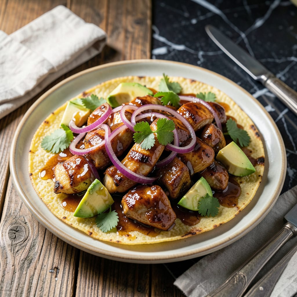 Visual representation of BBQ Chicken Tostadas Recipe: Smoky Sweet Bites on Crispy Tortillas
