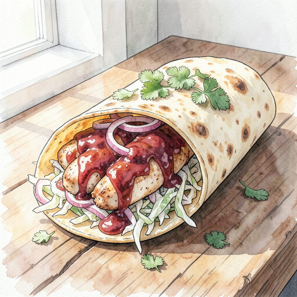 BBQ Chicken Wrap Recipe: Tender Chicken and Crunchy Slaw example with annotations