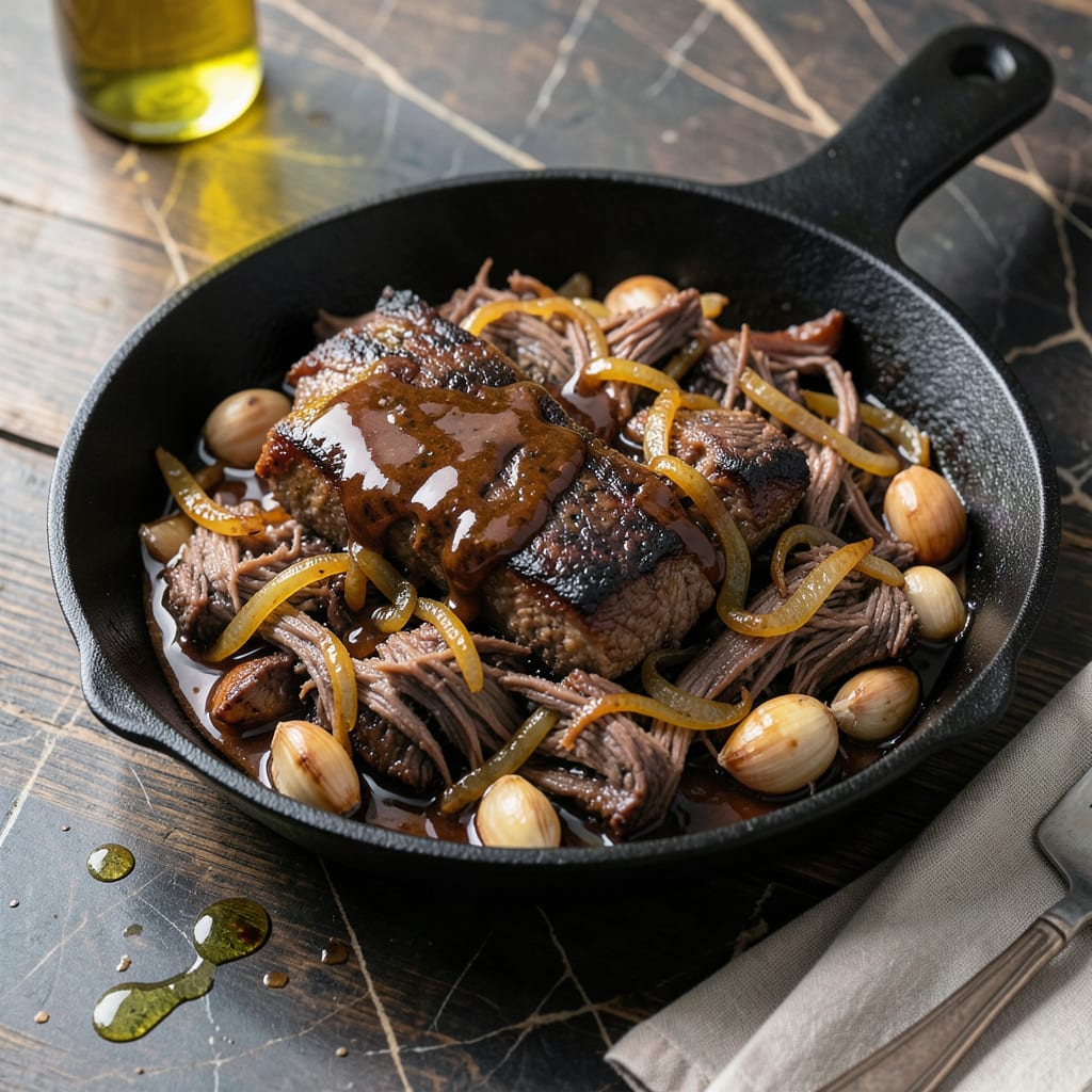 BBQ Chipped Beef Recipe: Slow Cooked Smoky Shreds illustration with key details
