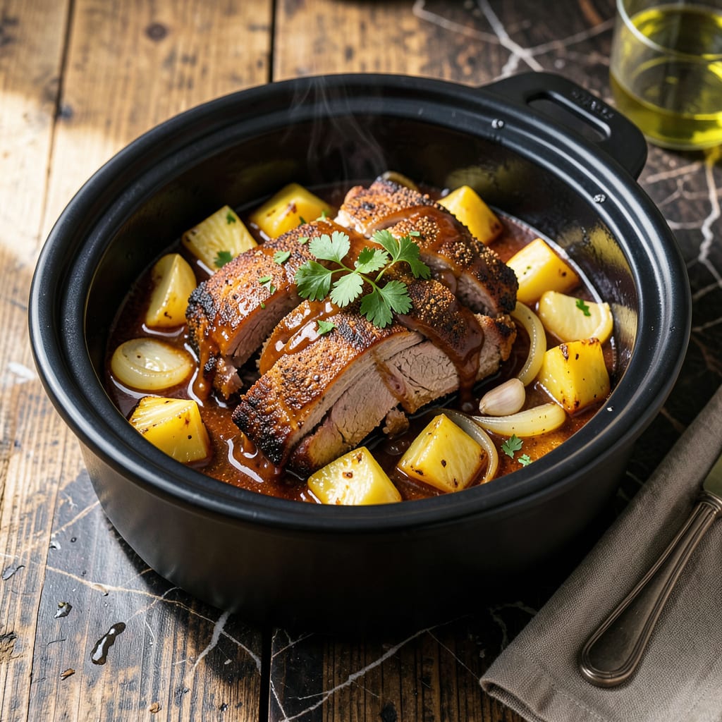 Visual representation of BBQ in Crock Pot Recipe: Pineapple Infused Pull Apart Pork