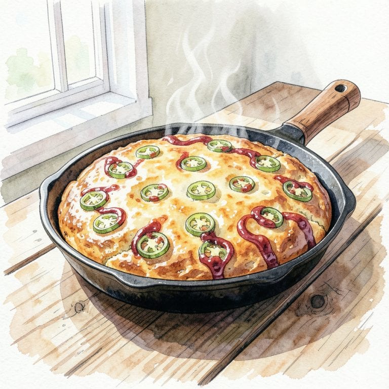 bbq jalapeno cornbread recipe illustration with key details