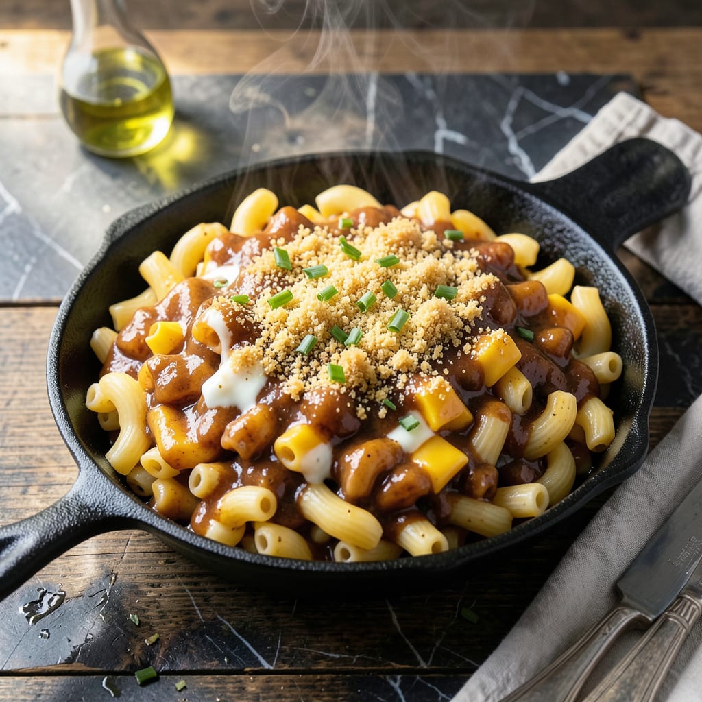 bbq mac n cheese recipe illustration with key details