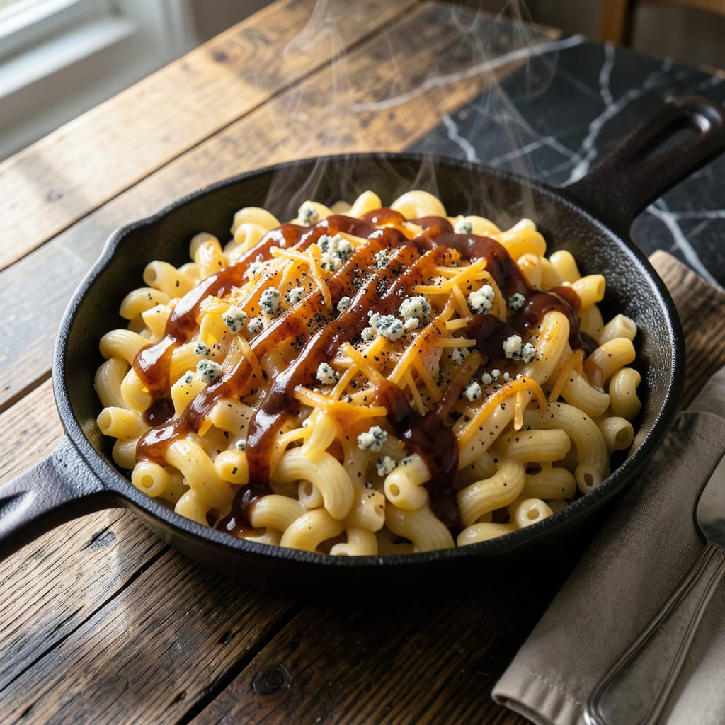 BBQ Macaroni and Cheese Recipe: Smoky Three Cheese Indulgence example with annotations