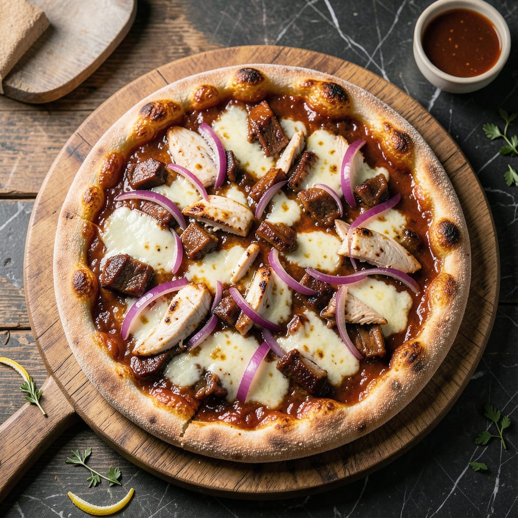 BBQ Meat Pizza Recipe: Smoky Sweet Toppings on Crisp Crust example with annotations