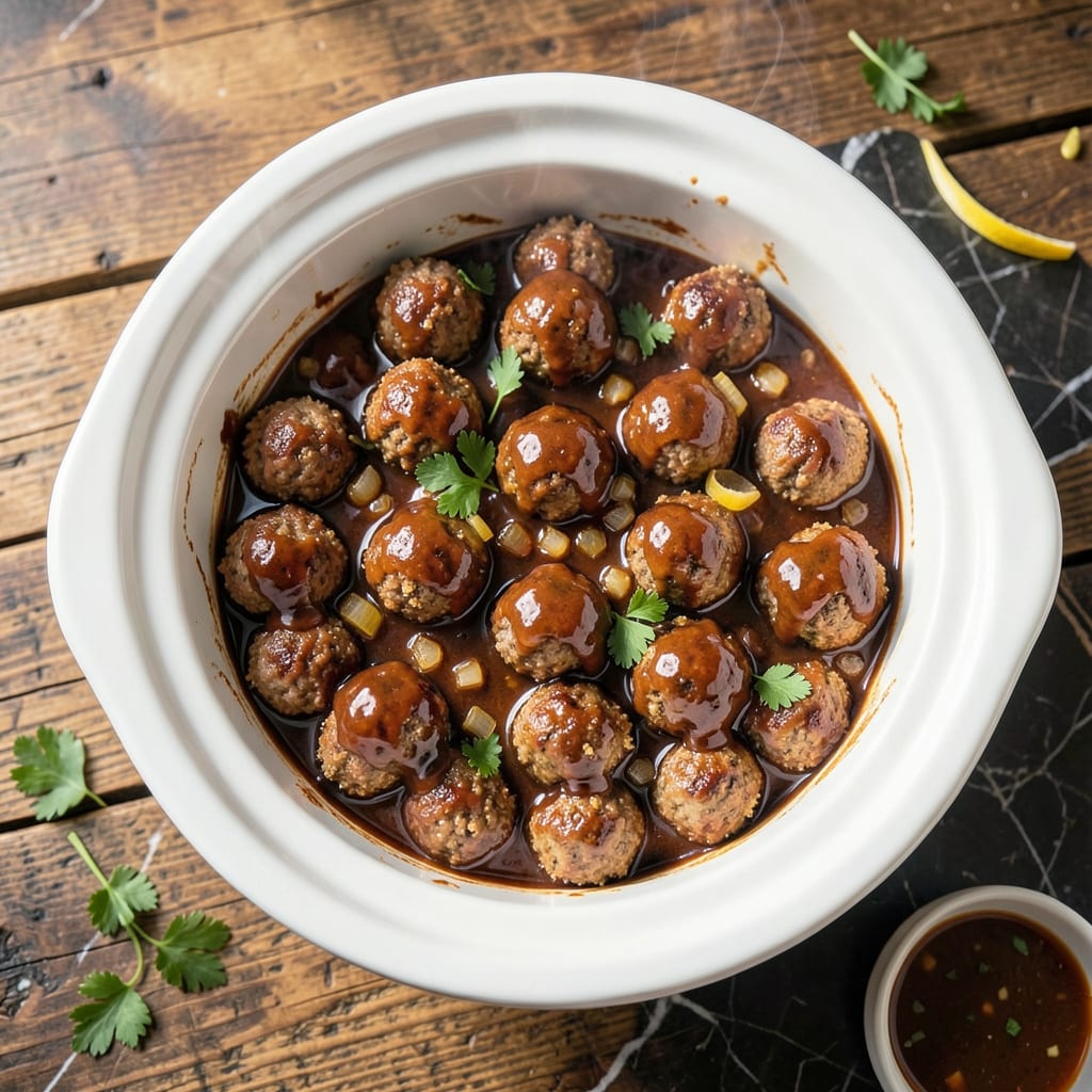 BBQ Meatballs in Crock Pot Recipe: Set It and Forget It Sweetness example with annotations