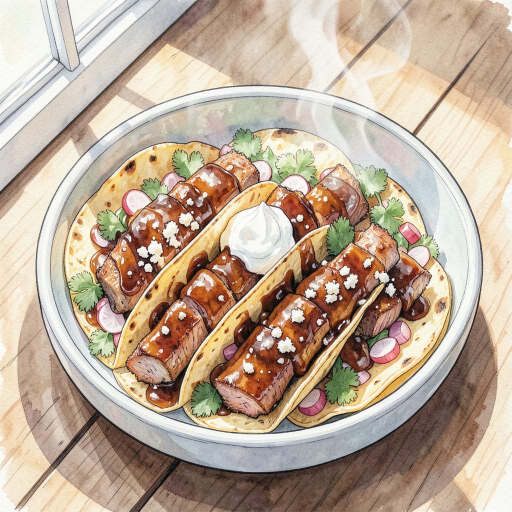 BBQ Pork Belly Tacos Recipe: Crispy, Smoky Mexican Fusion illustration with key details