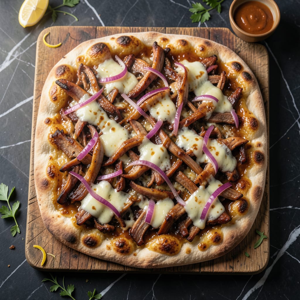 bbq pork flatbread pizza recipe illustration with key details