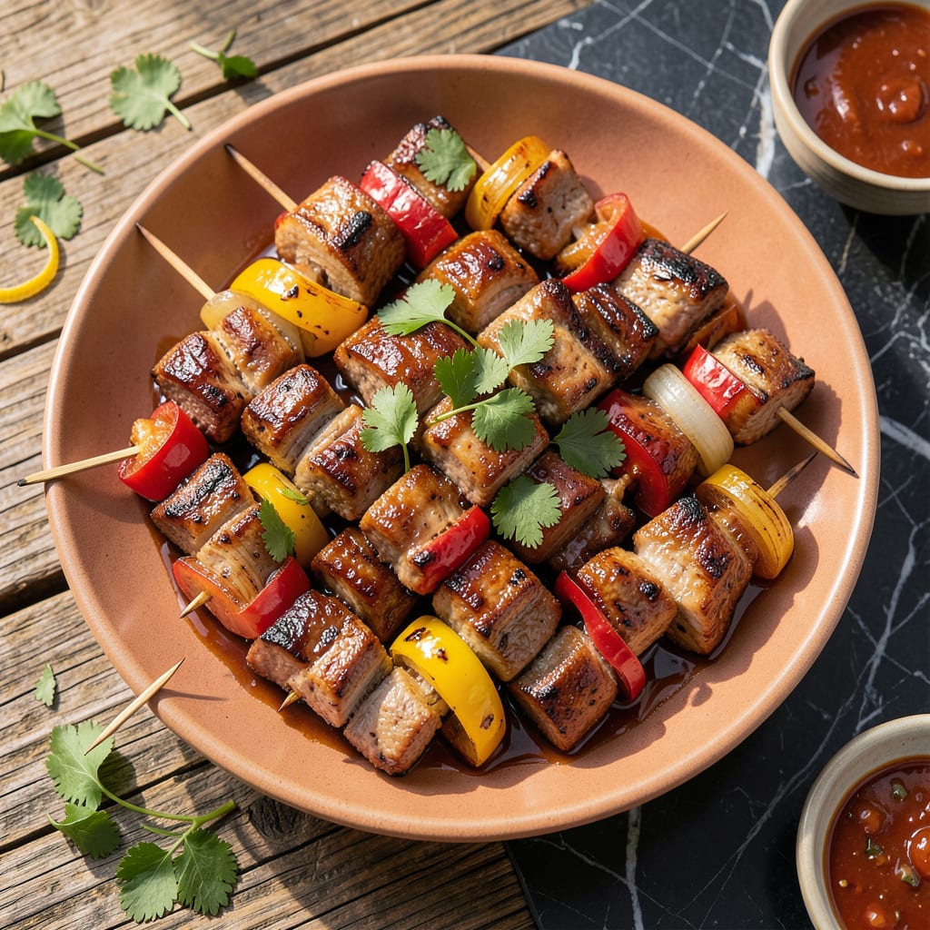 Visual representation of bbq pork kabobs recipe