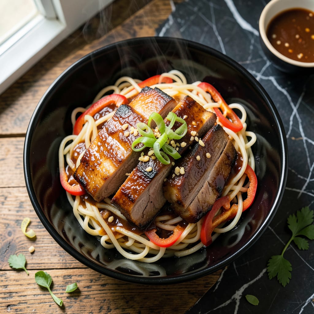 BBQ Pork Noodle Recipe: Smoky Char With Chewy Rice Strands example with annotations
