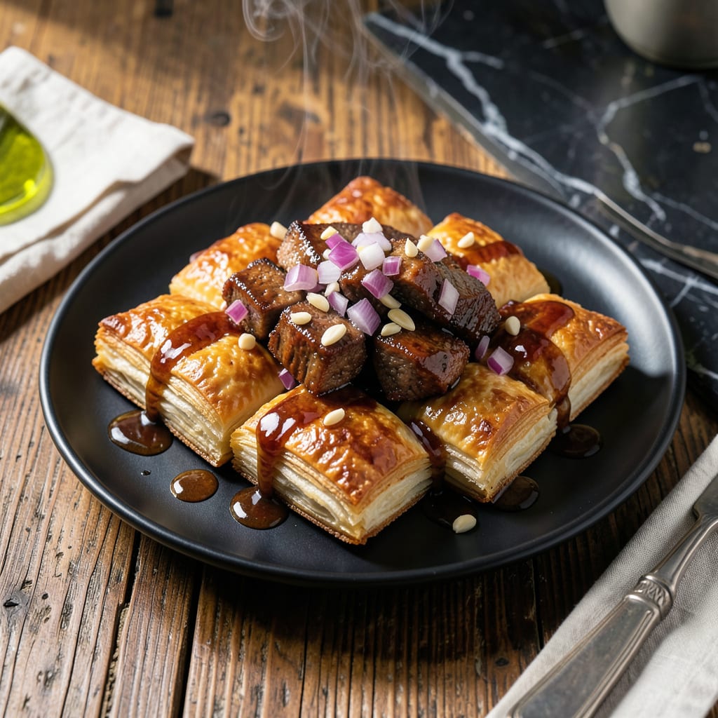 Visual representation of bbq pork puff pastry recipe