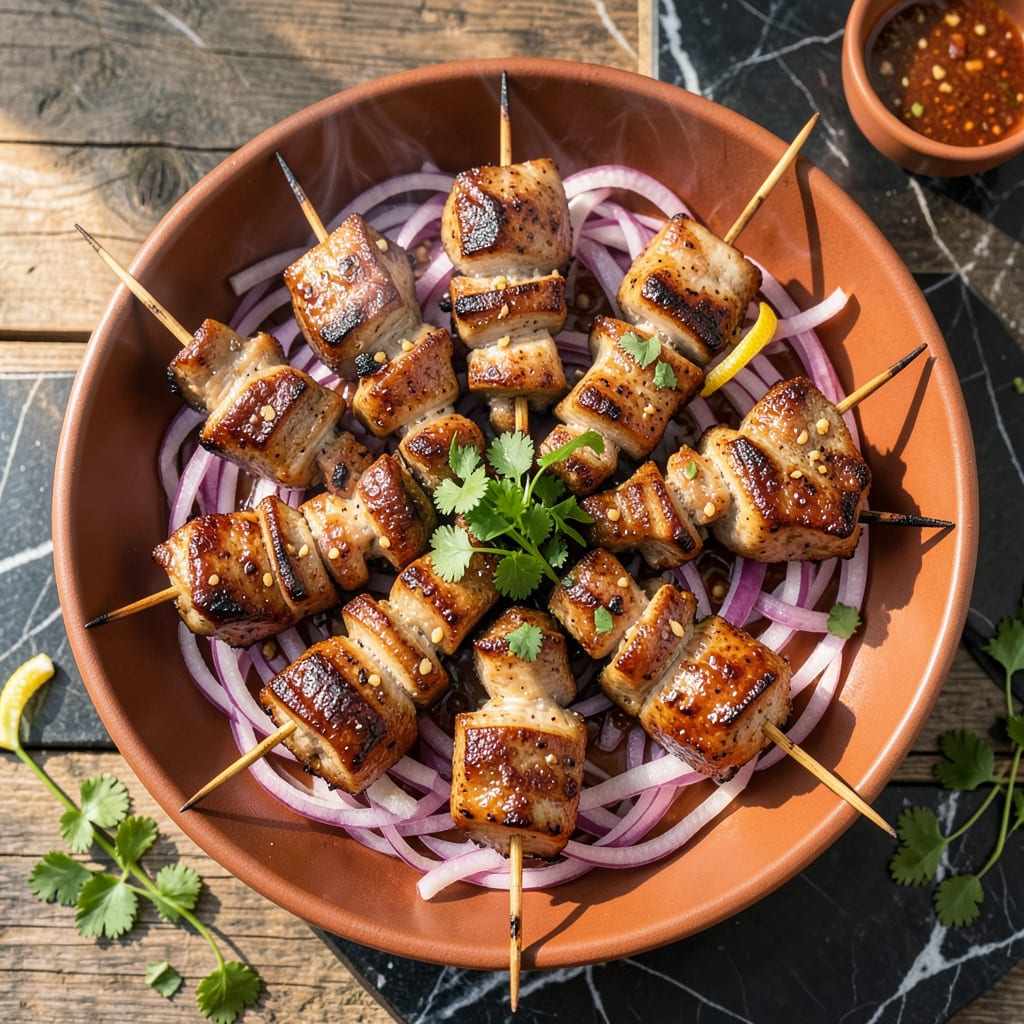 BBQ Pork Skewers Recipe: Grill Marked Sweet and Smoky Bites example with annotations