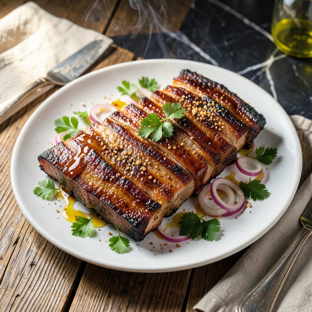 BBQ Pork Spare Ribs Recipe: Slow Smoked Fall Off The Bone Goodness illustration with key details