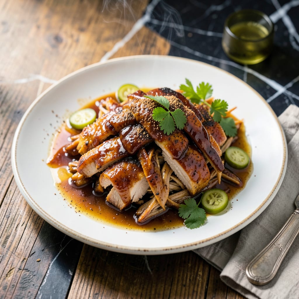 bbq pulled chicken pressure cooker recipe example with annotations