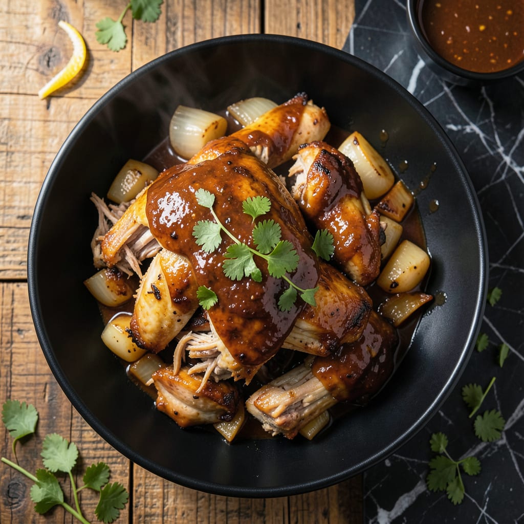 BBQ Pulled Chicken Slow Cooker Recipe: Effortless Smoky Sweetness illustration with key details