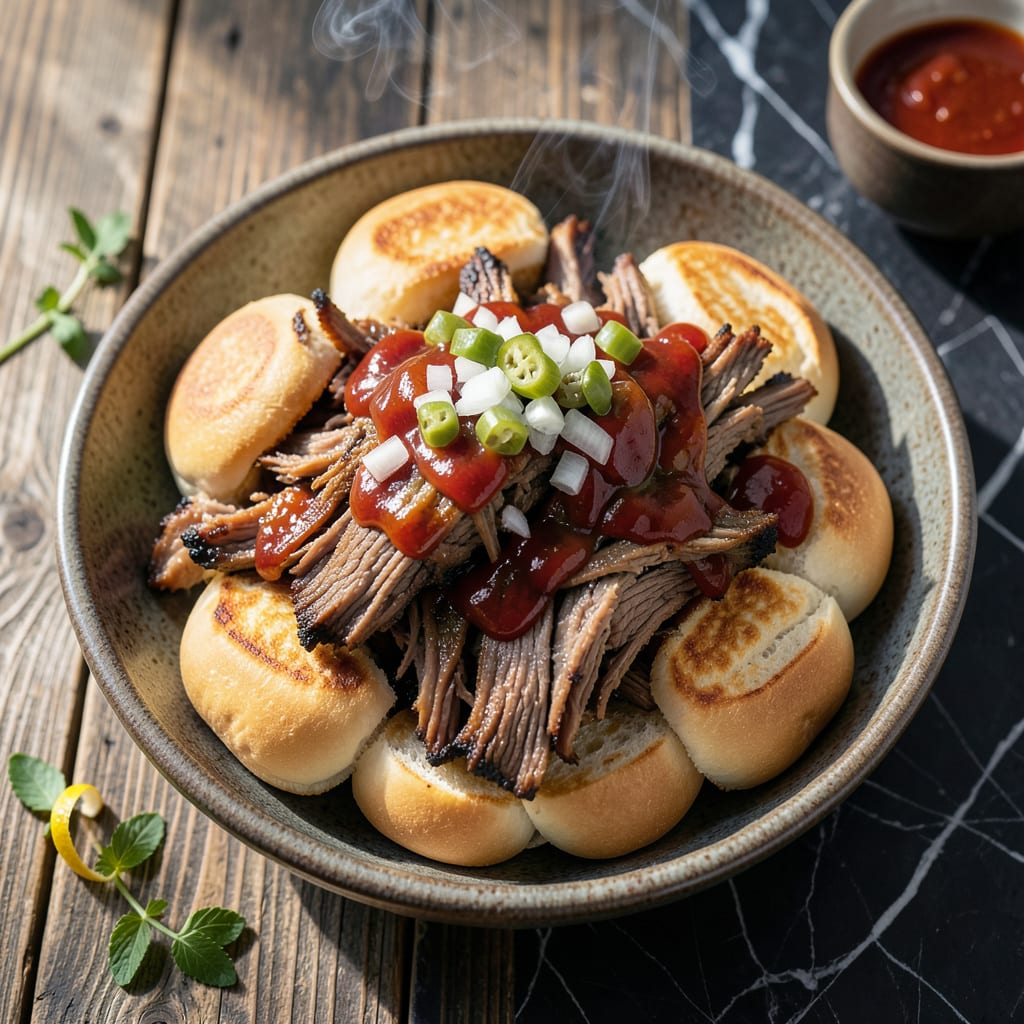 BBQ Pulled Pork Loin Recipe: Vinegar Kissed with Carolina Soul illustration with key details