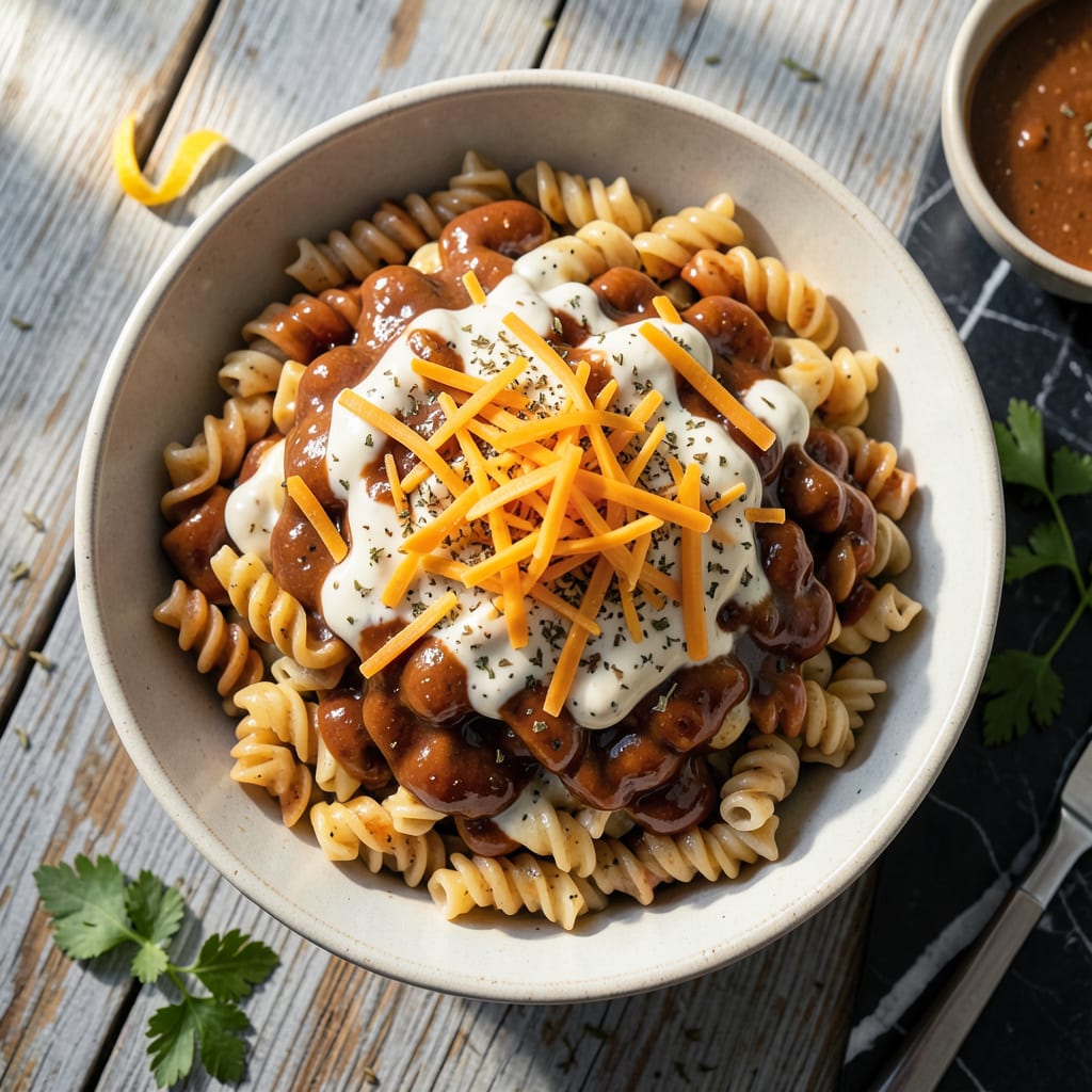 BBQ Ranch Pasta Salad Recipe: Zesty Creamy Noodles With a Kick example with annotations