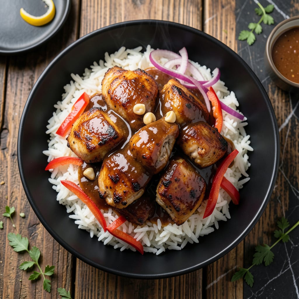 Visual representation of bbq rice bowl recipe