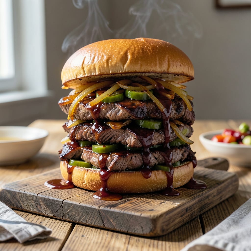 BBQ Roast Beef Sandwich Recipe: Slow Cooked Smoky Stacks illustration with key details