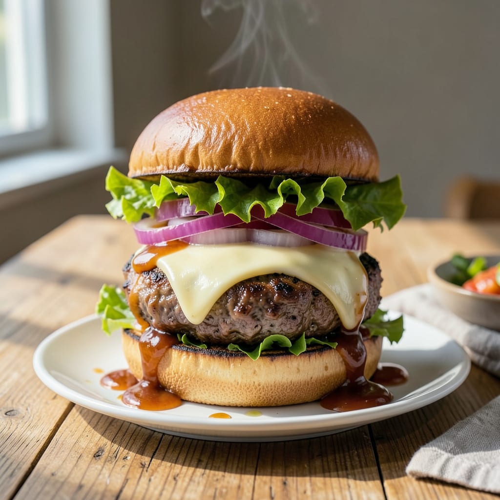BBQ Sauce Burger Recipe: Smoky Sweet Stack on a Brioche Bun example with annotations