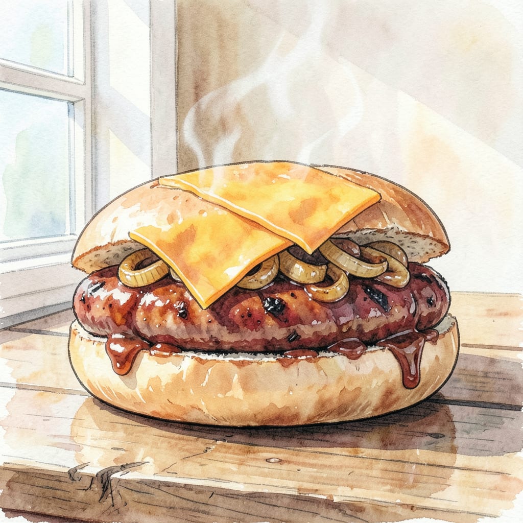 Visual representation of BBQ Sausage Sandwich Recipe: Juicy Sausage and Caramelized Onions