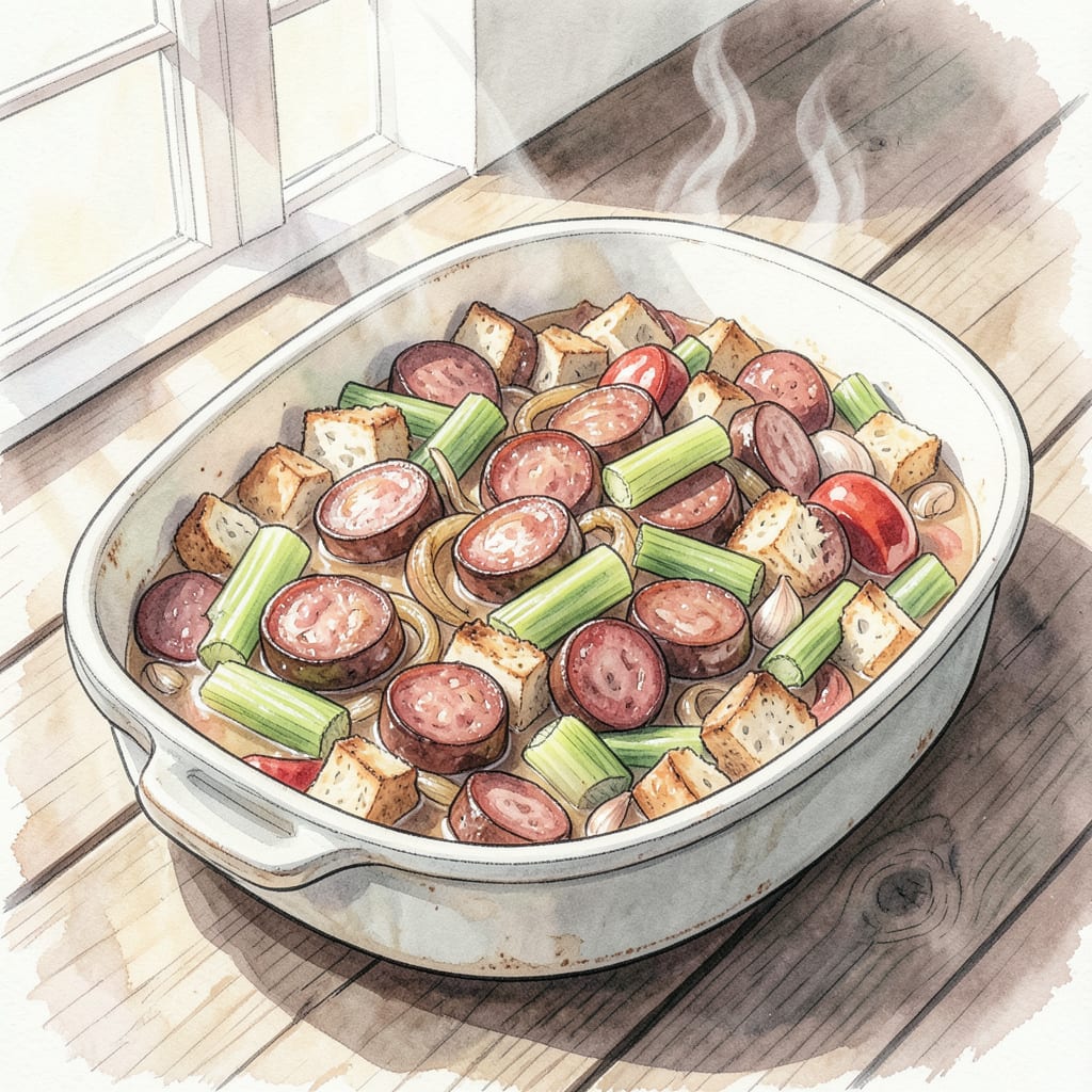 BBQ Sausage Stuffing Recipe: Smoky Flavor in Every Bite illustration with key details