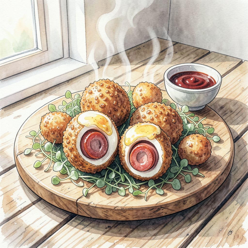 BBQ Scotch Eggs Recipe: Smoky Breakfast Bites illustration with key details