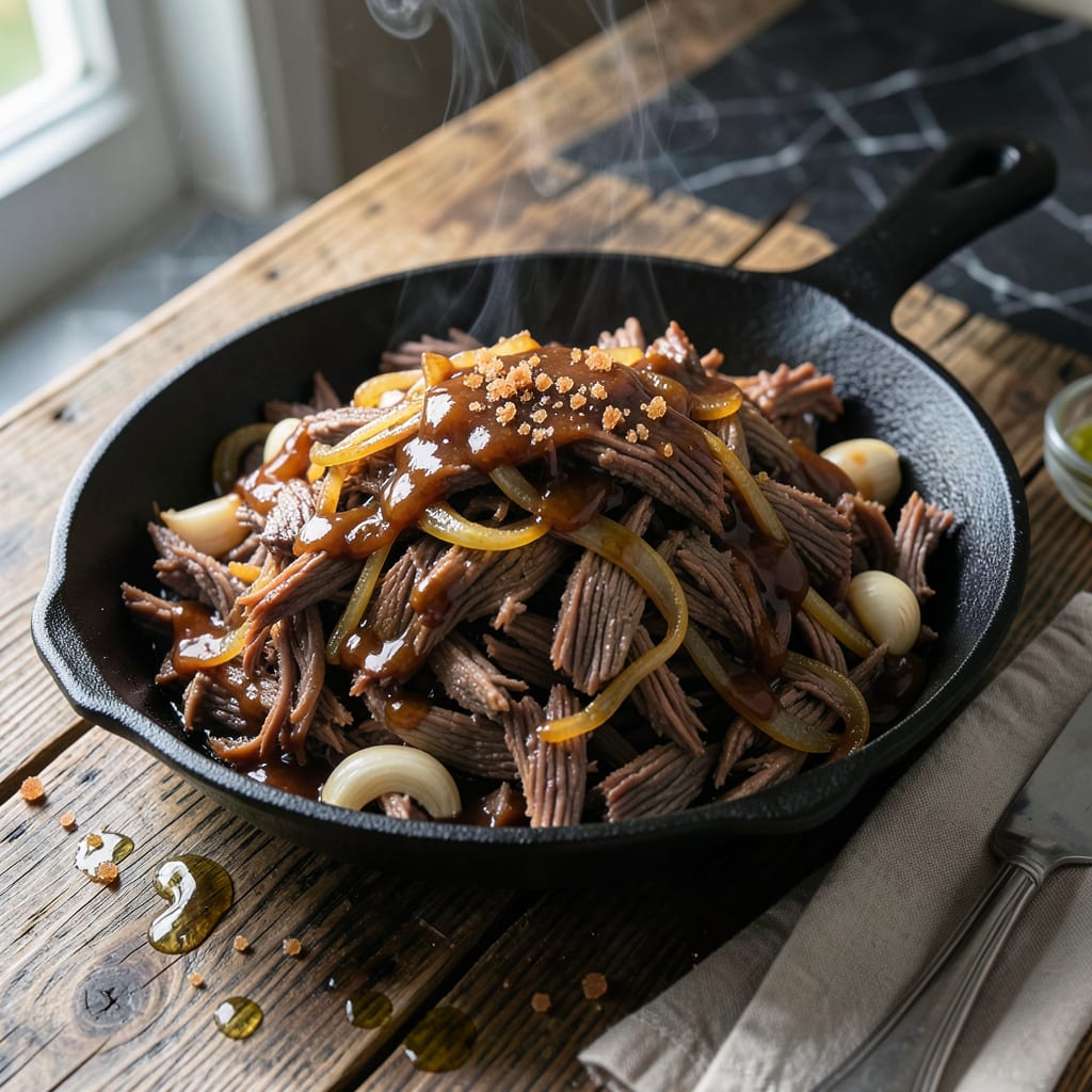 BBQ Shredded Beef Recipe: Melt in Your Mouth Slow Cooked Goodness illustration with key details