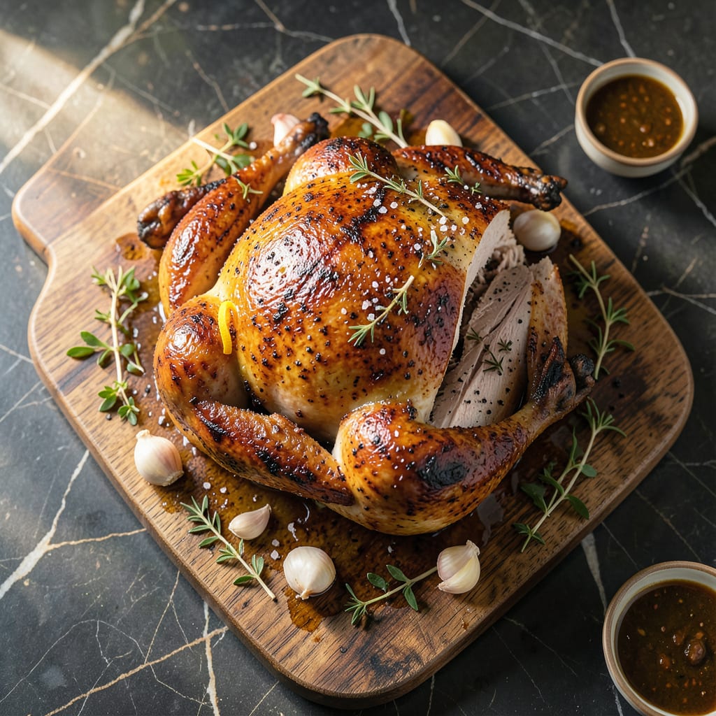 bbq spatchcock turkey recipe illustration with key details