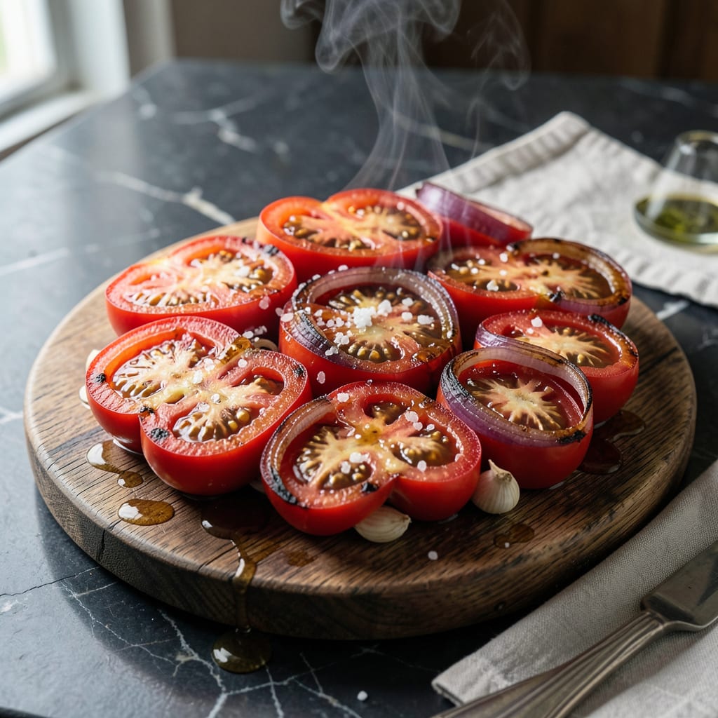 BBQ Tomato Recipe: Smoky Sweet Fire Roasted Depth illustration with key details