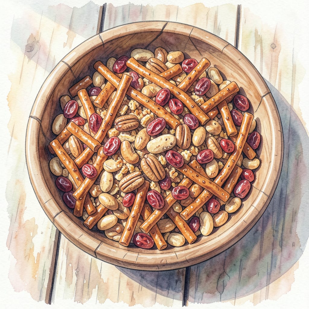 BBQ Trail Mix Recipe: Spicy Snack Mix Perfect for On the Go illustration with key details