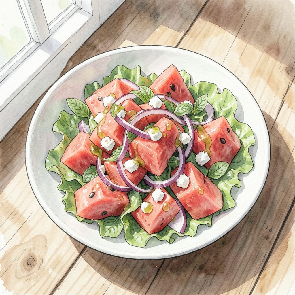 Complete bbq watermelon salad recipe overview image