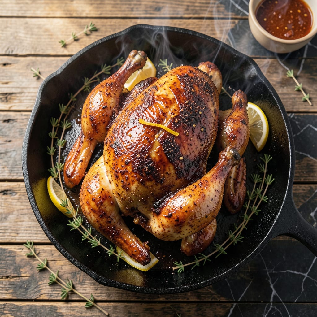 BBQ Whole Roast Chicken Recipe: Smoky Grill Kissed Juiciness illustration with key details