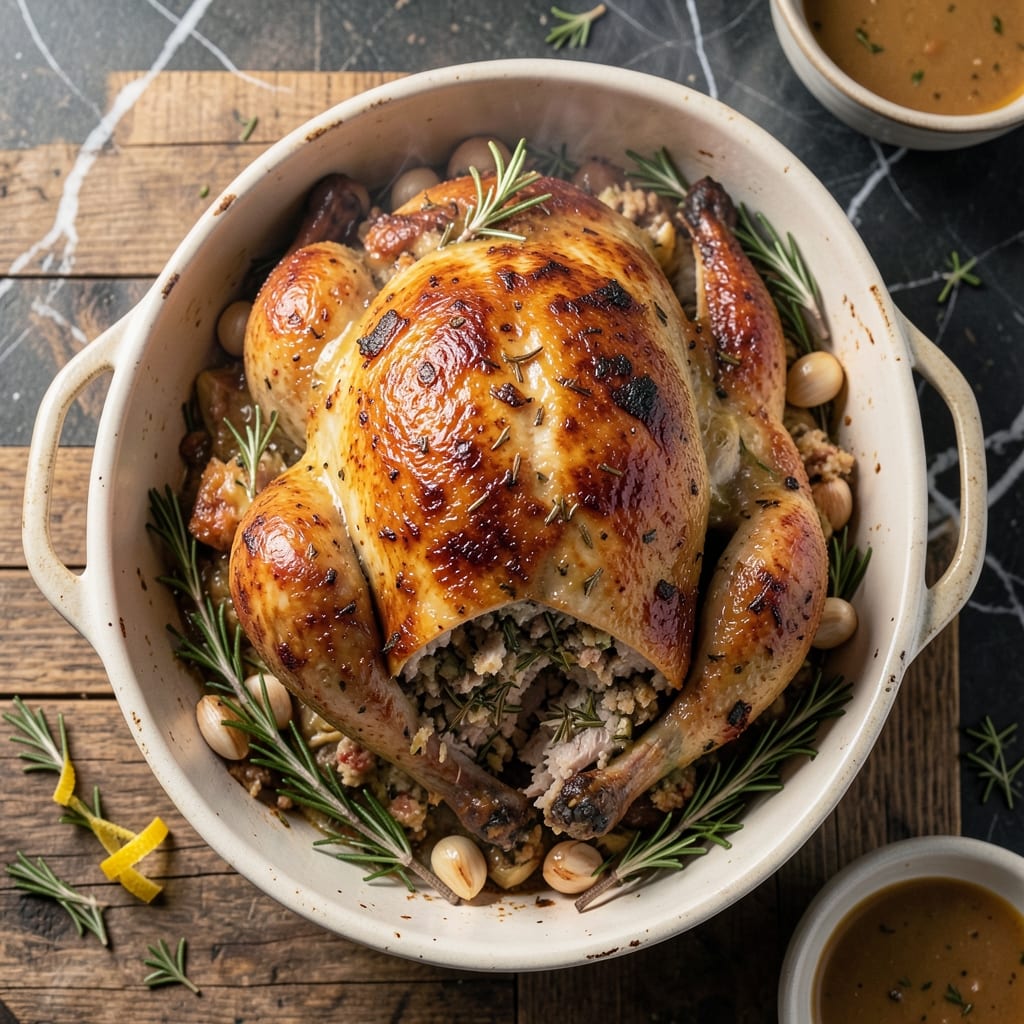 Old Fashioned Roast Chicken Recipe With Stuffing: Sunday Supper Nostalgia With Herb Crust