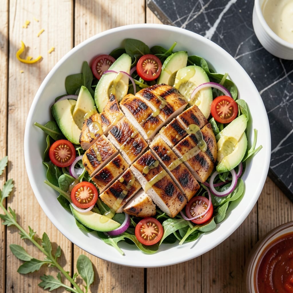Grilled Chicken and Avocado Salad Bowl Recipe: Zesty Lime Dressing With Creamy Avocado