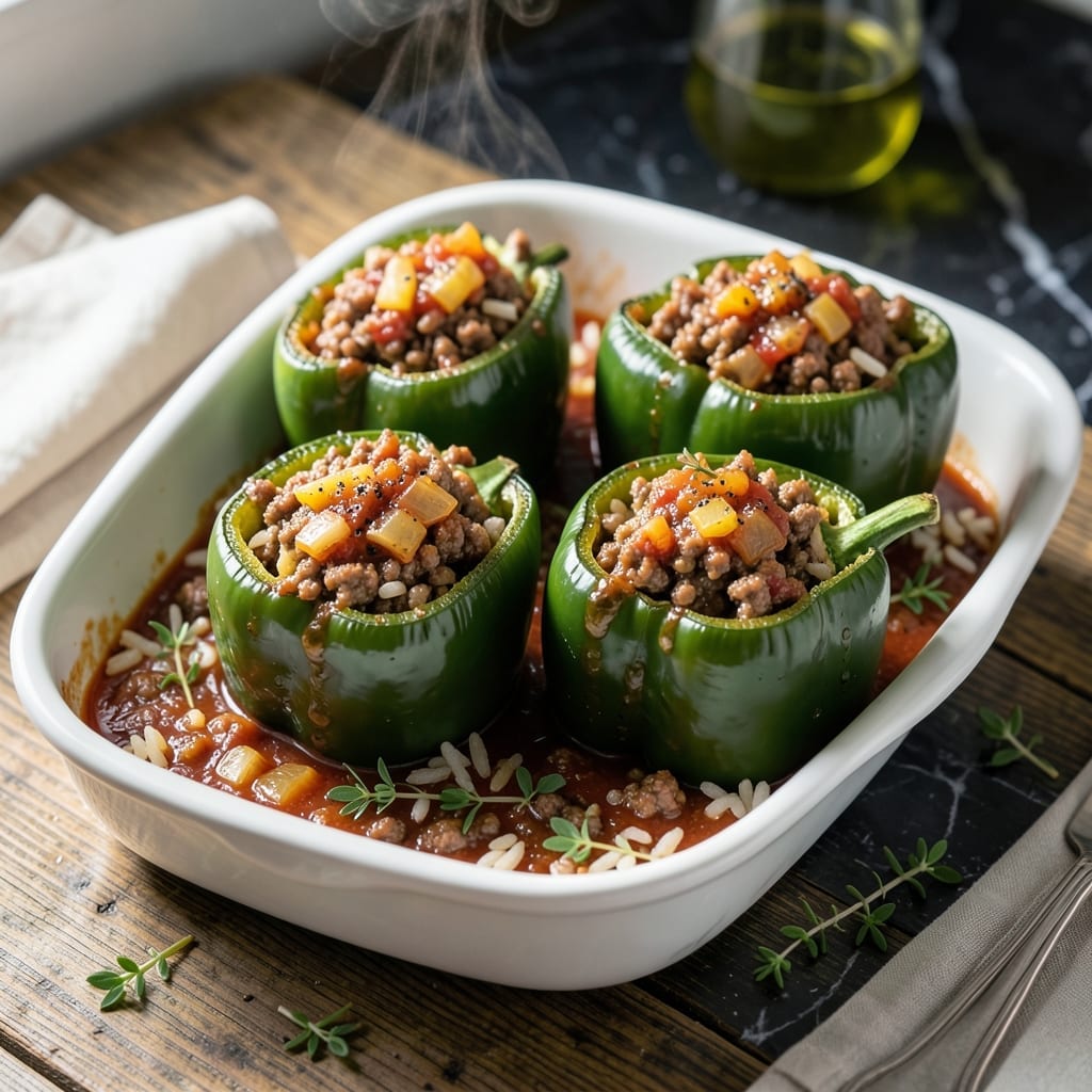 Recipe for Stuffed Green Peppers With Ground Beef and Rice: Old-World Comfort in Every Bite