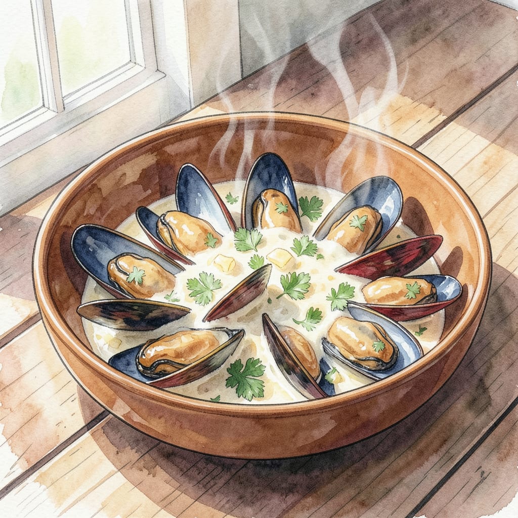 Best Steamed Mussels Recipe: Briny Delight in White Wine Broth illustration with key details