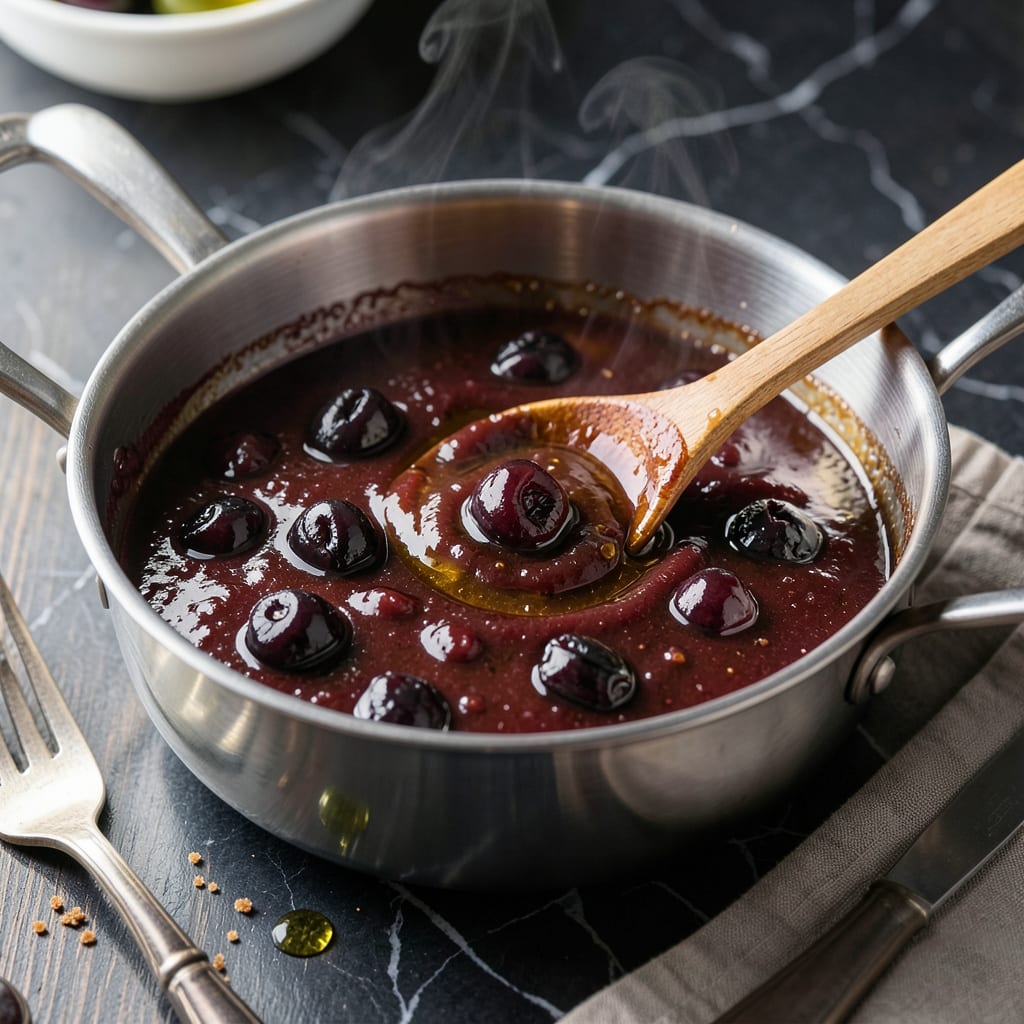 black cherry bbq sauce recipe illustration with key details