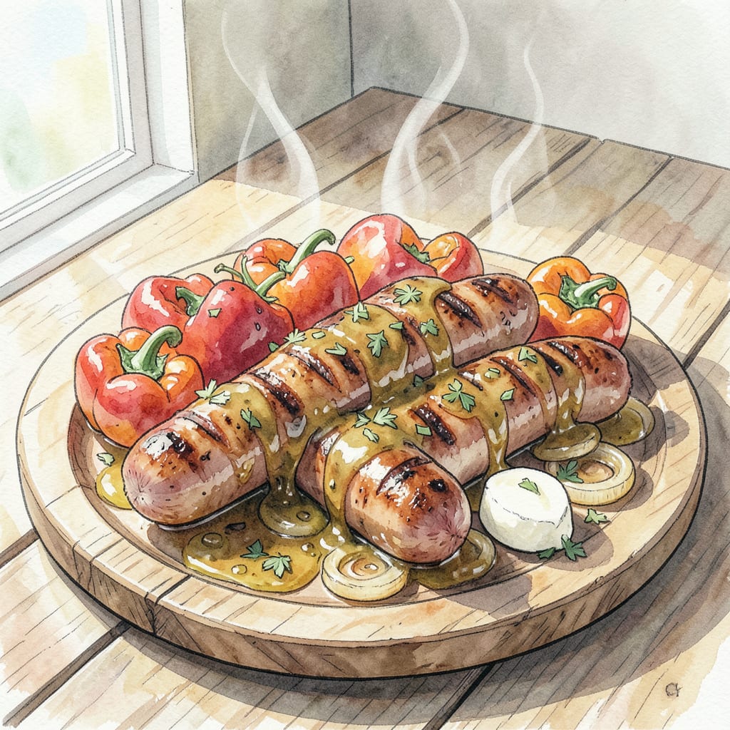Visual representation of Bratwurst Recipe Ideas: Sizzling German Style Sausage Perfection